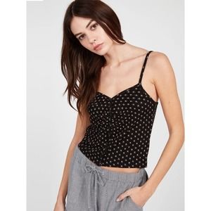 Volcom Cami Top Black Tan Print Sleeveless Button Front Adjustable Straps L(10)